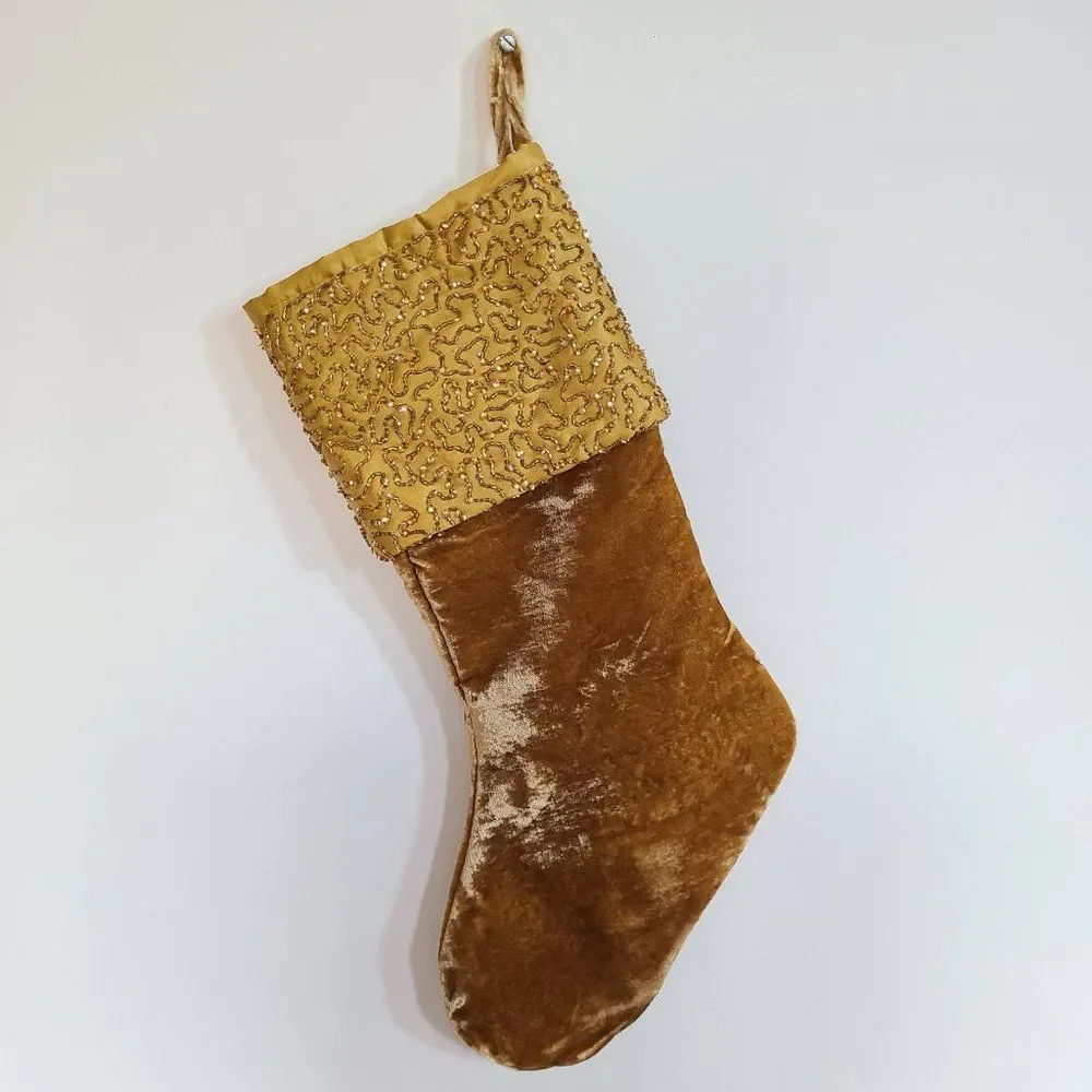 Target Elegant Gold Holiday Stocking Beaded Satin Brushed Velvet Look NEW NWT